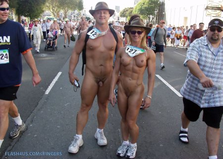Parade of naked men and women
