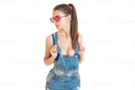 Girl in denim overalls