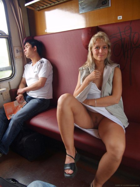 Girls without panties on the train