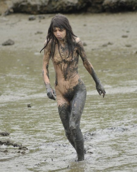 Beautiful girls in the mud