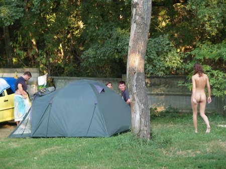 Naked nudist camping