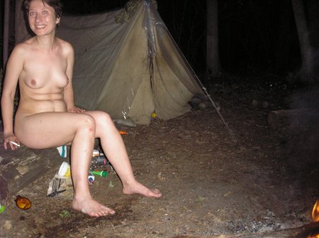 Wife naked outdoors in a tent