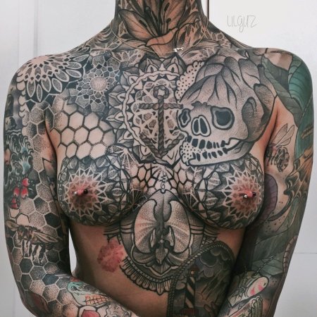 Fully tattooed female breast