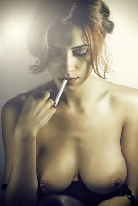 Nude beauties smoking