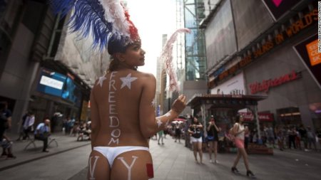 Topless girls in New York