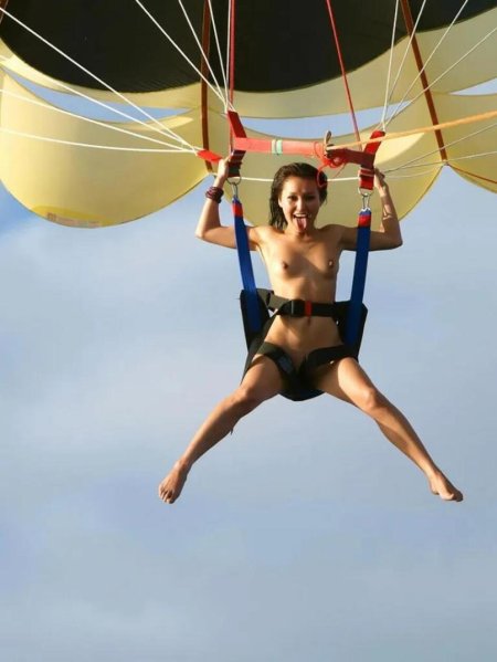 Naked with a parachute