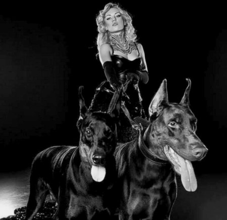 Irina Shayk with a Doberman